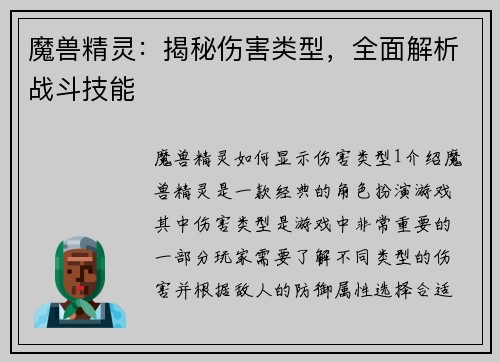 魔兽精灵：揭秘伤害类型，全面解析战斗技能